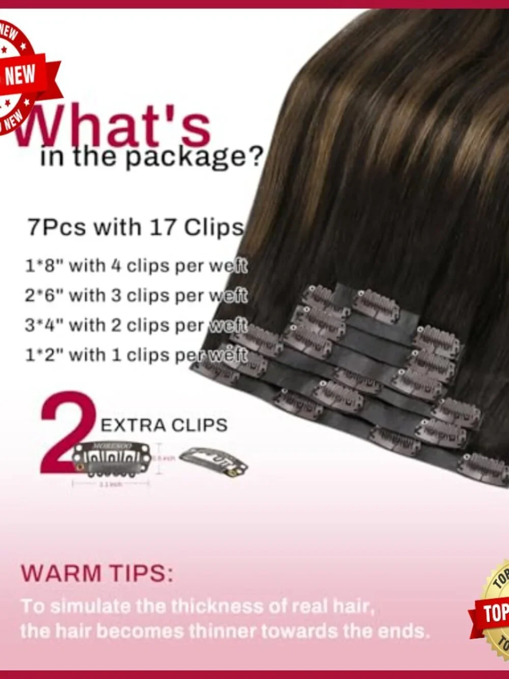 Seamless Clip-In Human Hair Extensions 18 Inch 120g 7pcs Volume